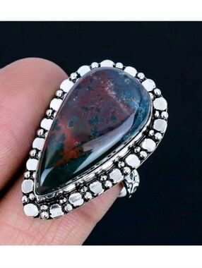 Blue Bloodstone Gemstone 925 Sterling Silver Handmade Ring